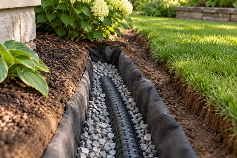 Gravel drainage trench